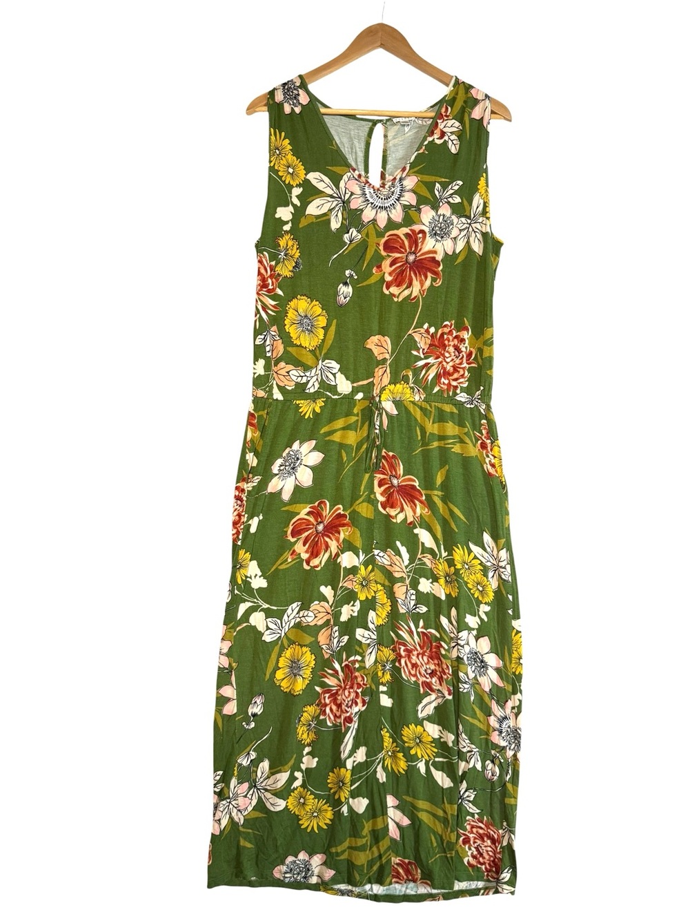 SPENSE sleeveless green floral midi dress LARGE